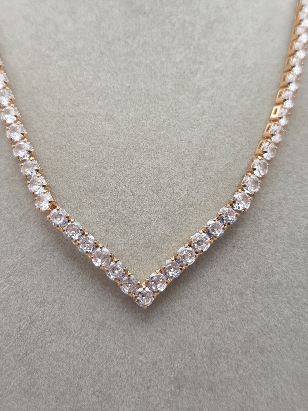 Lovisa Gold Tone Cubic Zirconia V-Shape Chevron Tennis Necklace 19"
